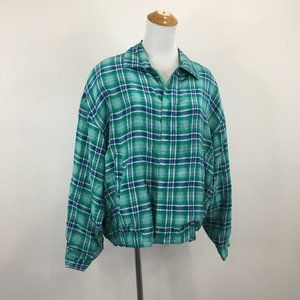 Vintage NEIMAN MARCUS 80's Relaxed Fit 100% Silk Plaid Check Bomber Jacket